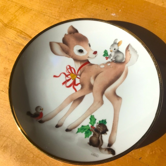Vintage winter Christmas animal themed side serving dish plate gold trim mug - Picture 2 of 10